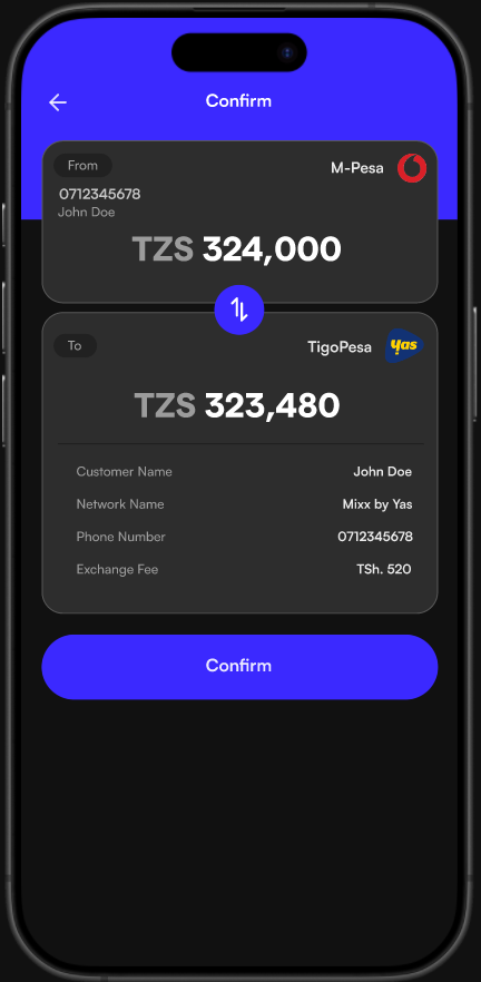 FloatPesa bulk transfer setup screen with grouped network options.